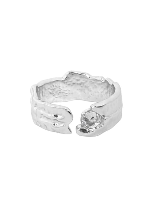 Silver [white stone] 925 Sterling Silver Cubic Zirconia Irregular Vintage Band Ring